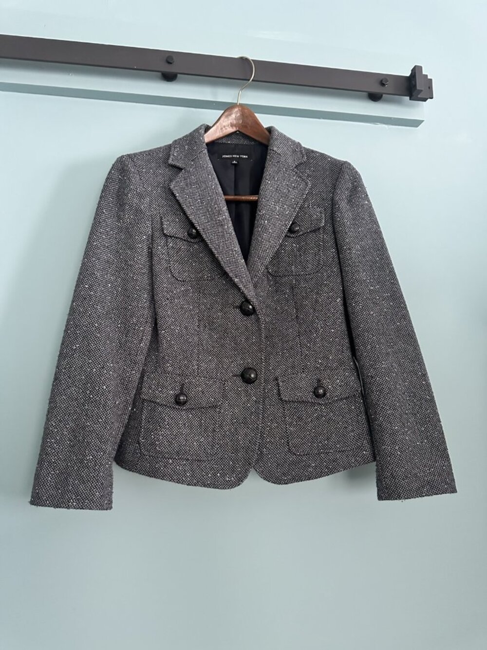 Jones New York Gray Tweed Double-Breasted Blazer